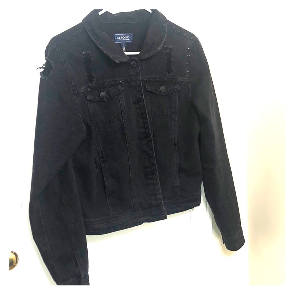 Black distressed denim jacket